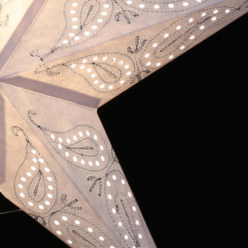 Ananti Batik Weiß  - Faltbarer Leuchtstern, Weihnachtsstern aus Papier mit 5 Zacken, 60 cm